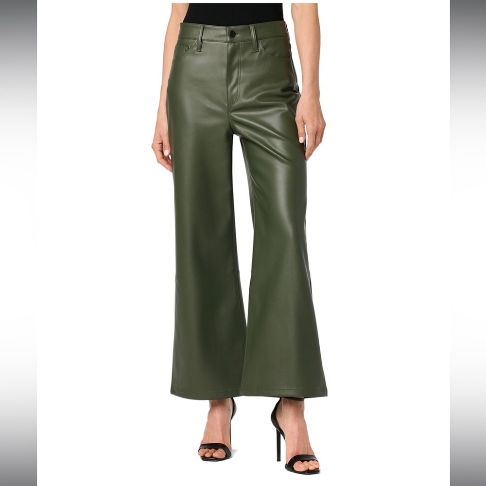 Joe’s Jeans Wide Leg Faux Ankle Crop Leather Pants 24 Hunter Green